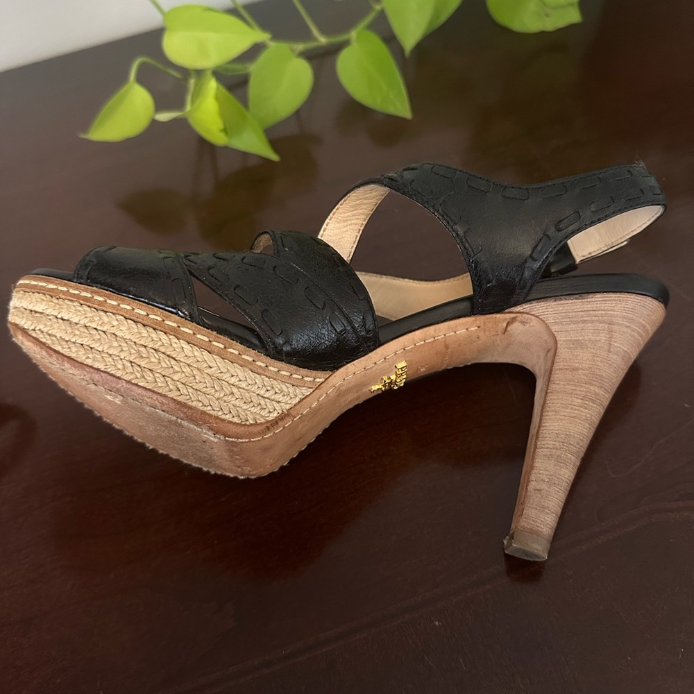Prada Black Strappy Wedge Heels - Picture 9 of 16